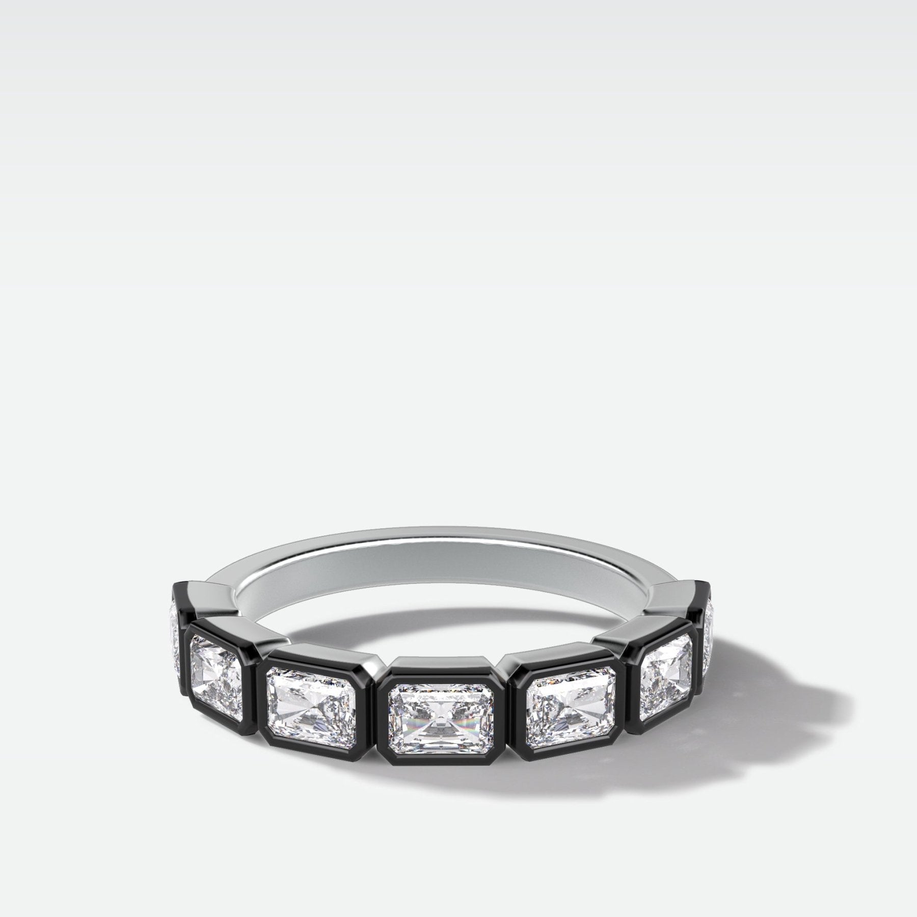 Blackened Midi Bezel Set Halfway Wedding Band With East West Radiant Cut Secondary image