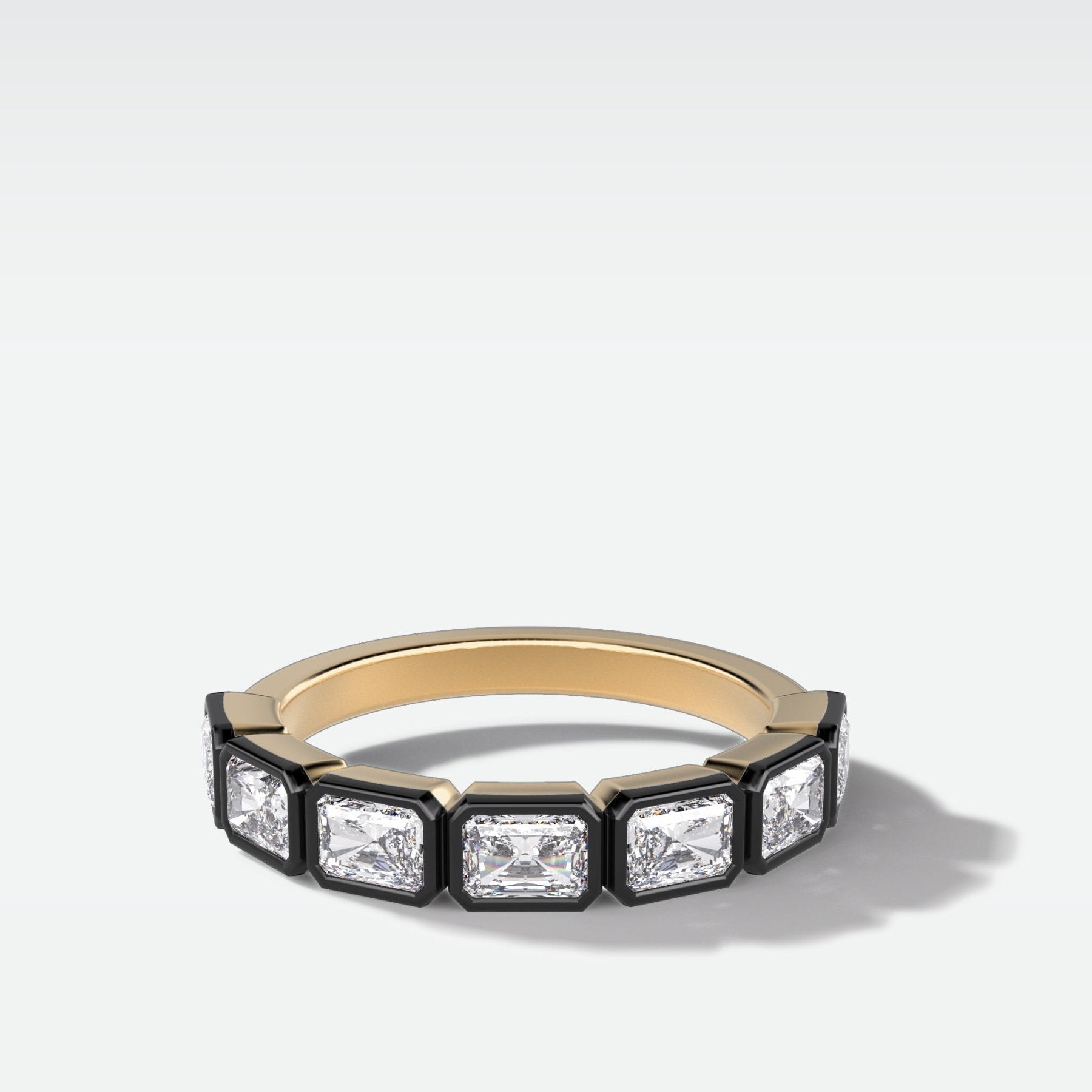 Blackened Midi Bezel Set Halfway Wedding Band With East West Radiant Cut Main image