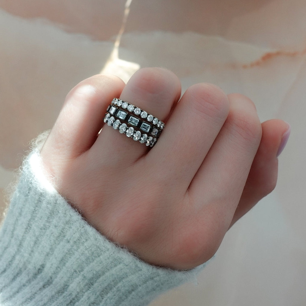 Blackened Pavé Diamond Wedding Band