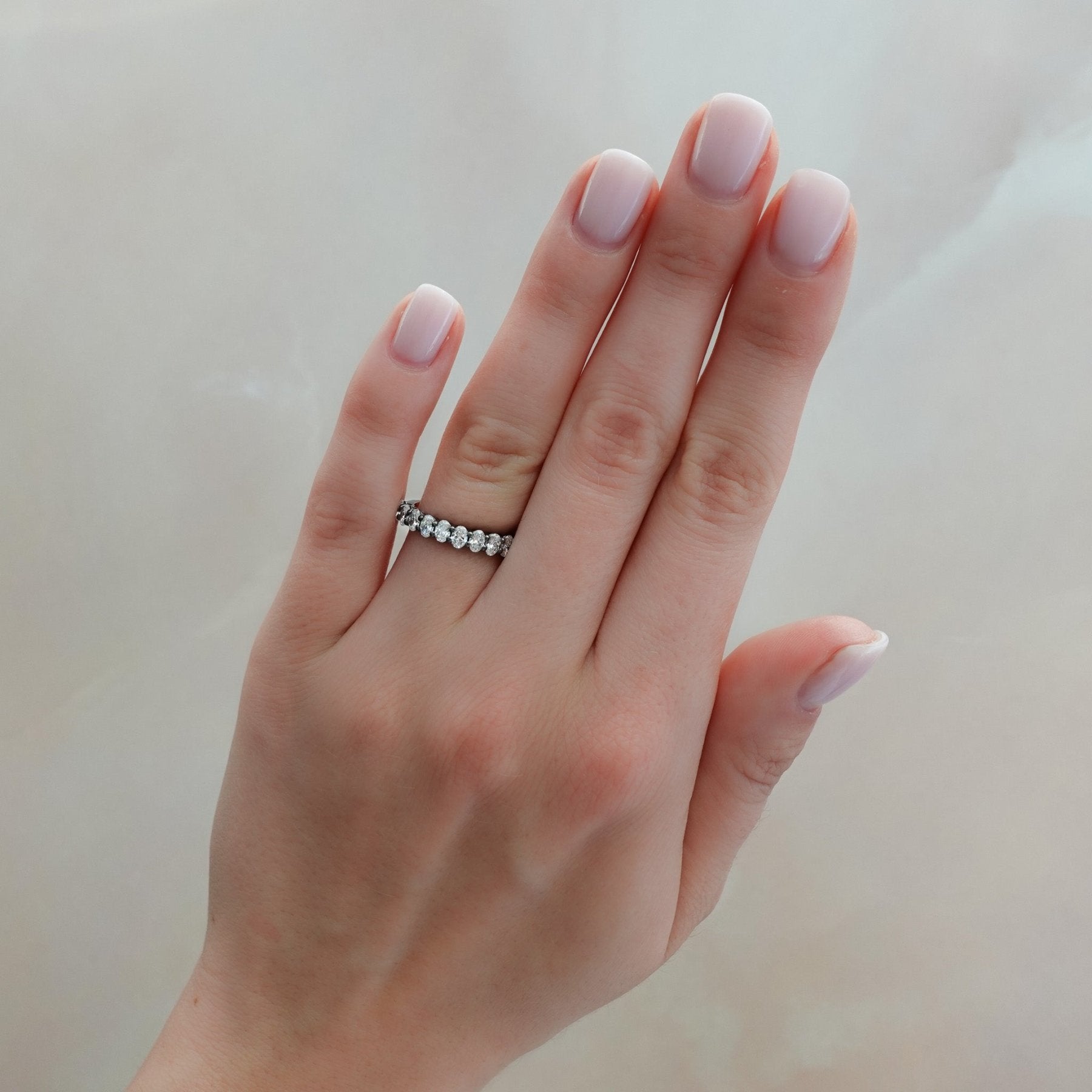 Blackened Petite Shared Prong Wedding Band with Oval Diamonds