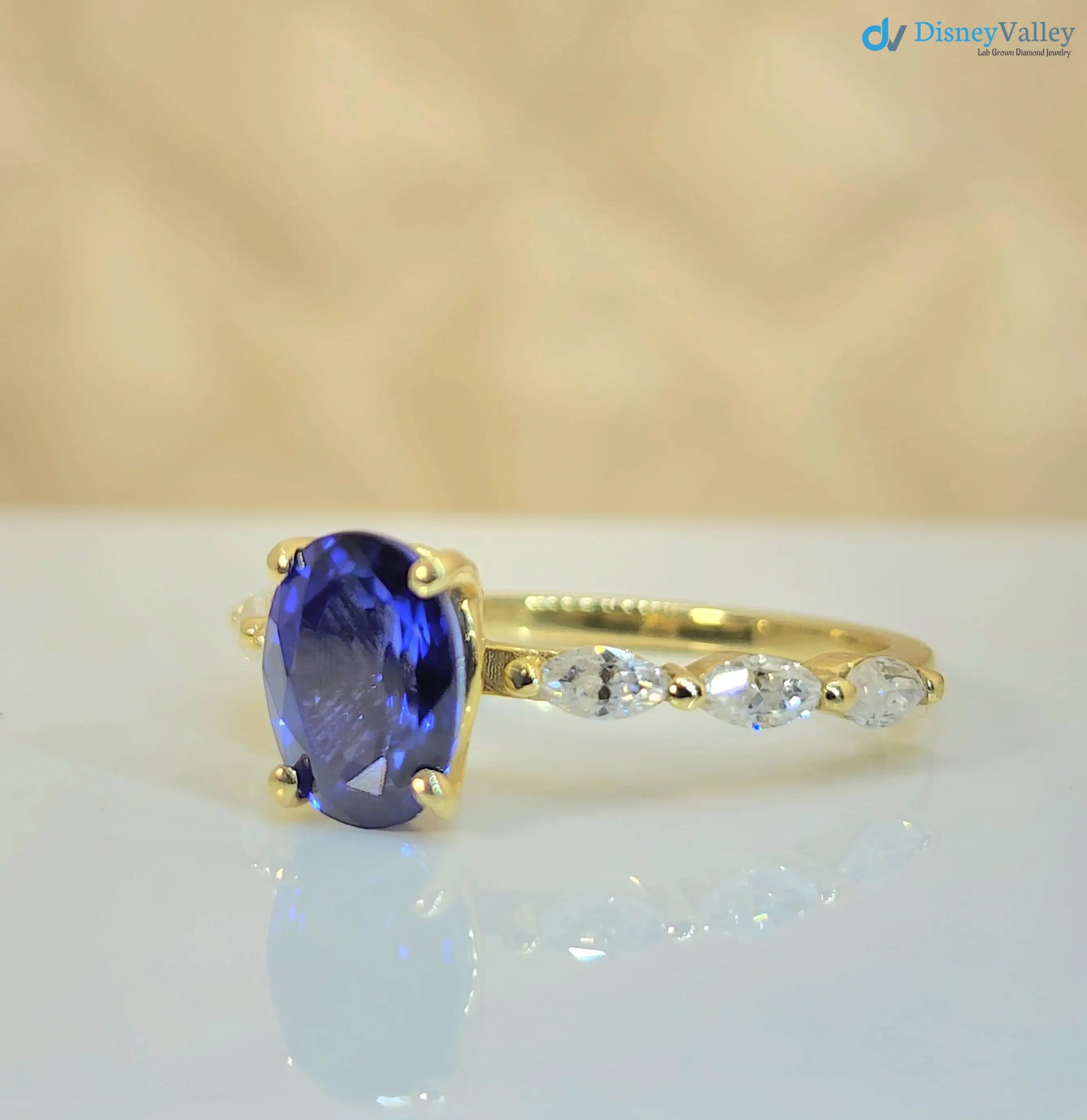 blue oval cut Sapphire gemstone September Birthstone Engagement Ring - DisneyValley