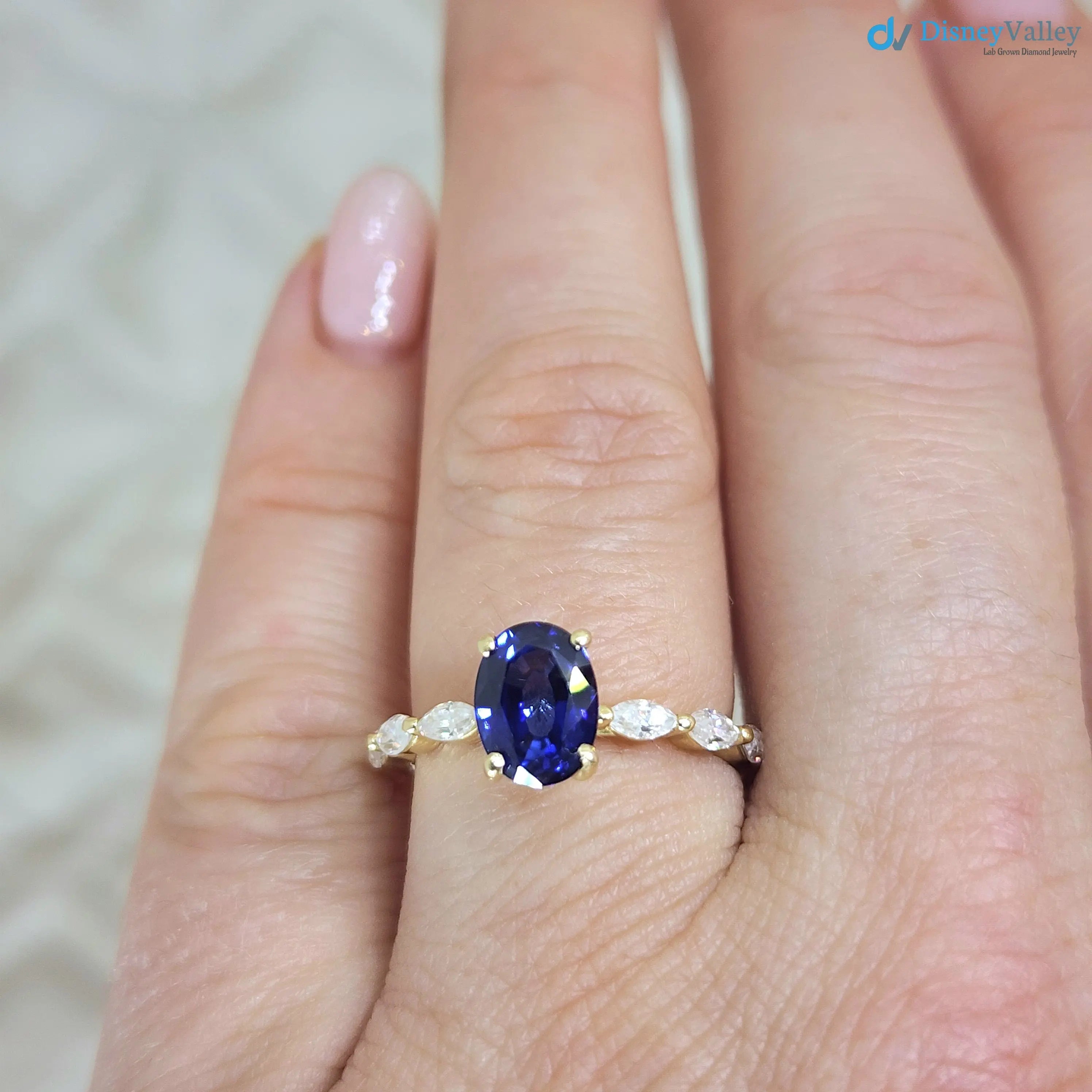 blue oval cut Sapphire gemstone September Birthstone Engagement Ring - DisneyValley