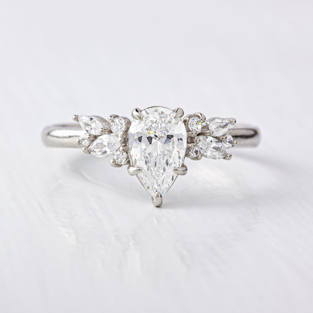 1.33 CT Pear Cut Moissanite Cluster Engagement Ring