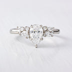 1.33 CT Pear Cut Moissanite Cluster Engagement Ring
