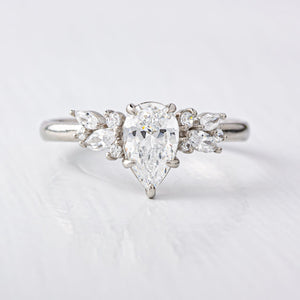 1.33 CT Pear Cut Moissanite Cluster Engagement Ring