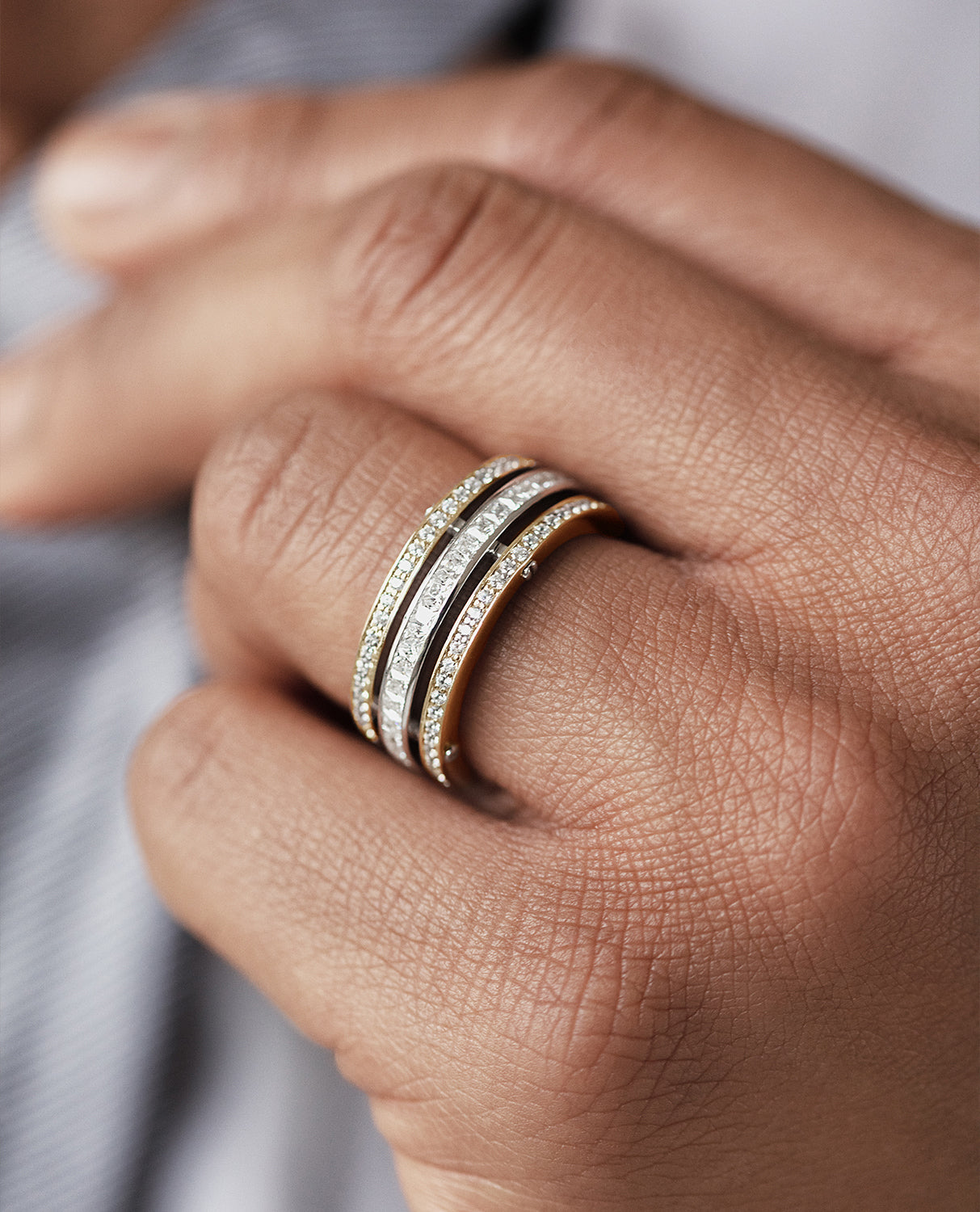 BREWER Two-Tone Gold Wedding Band with 3.10ct Diamonds