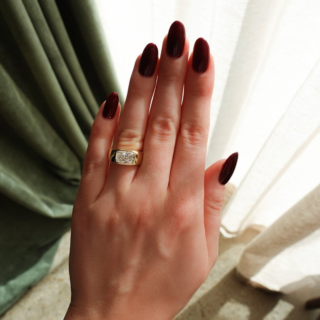 Burnished Solitaire Engagement Ring with 2.51ct Lab Grown Elongated Radiant Cut Diamond