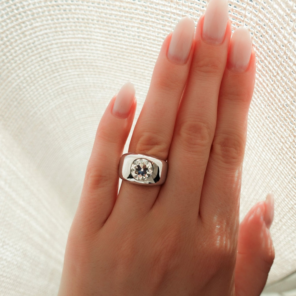 Burnished Solitaire Engagement Ring with Old Euro Cut Diamond