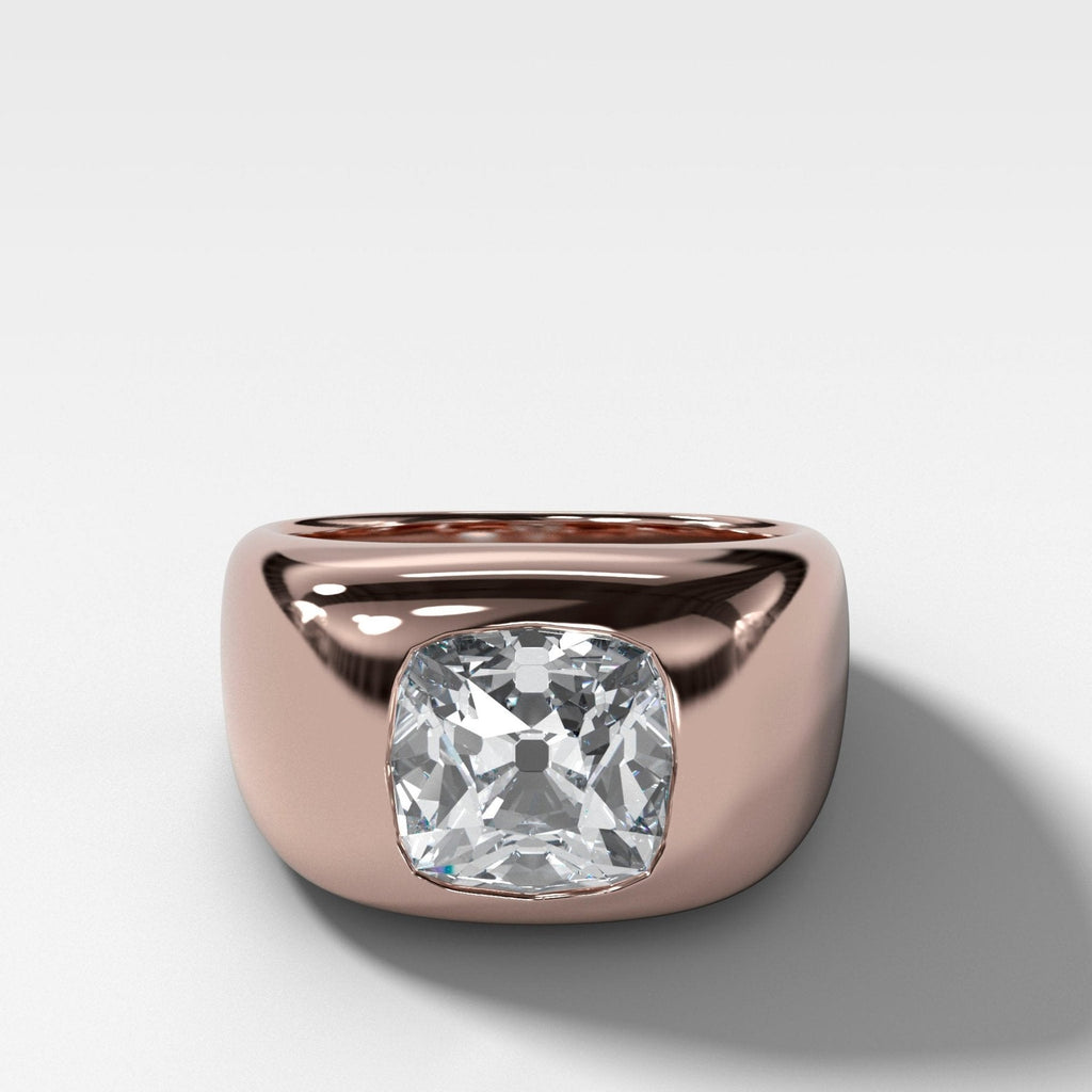 Burnished Solitaire Engagement Ring with Old Mine Cut Diamond