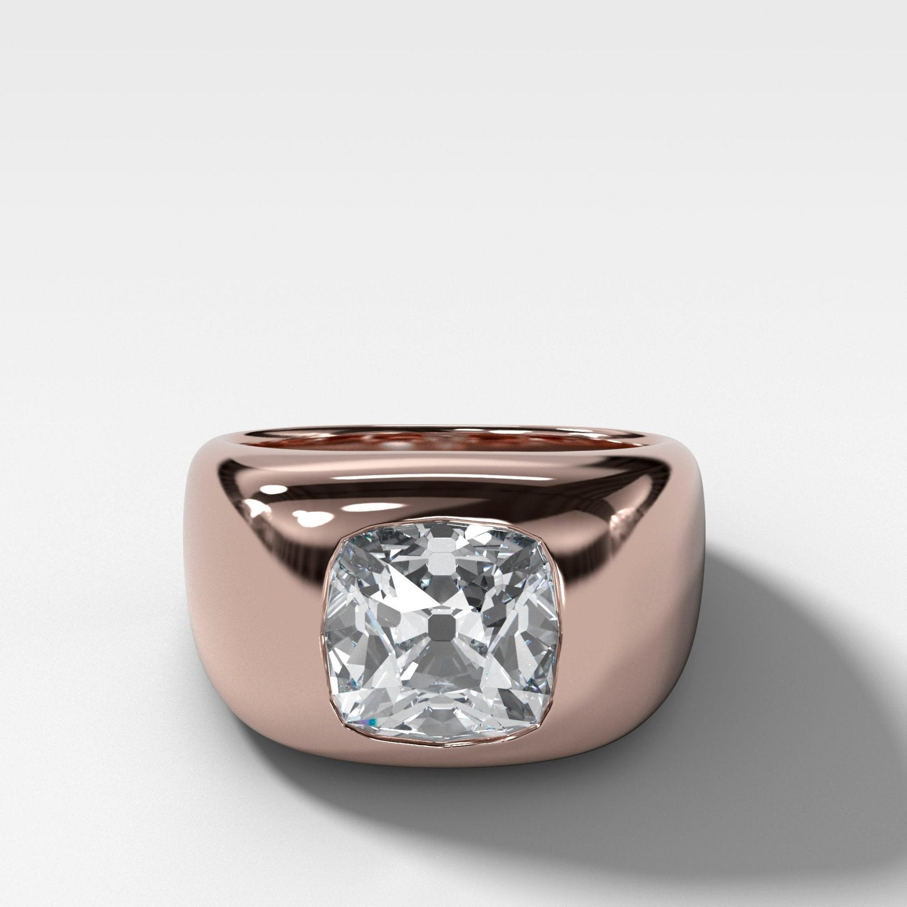 Burnished Solitaire Engagement Ring with Old Mine Cut Diamond