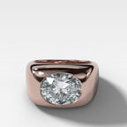 Burnished Solitaire Engagement Ring with Oval Cut Diamond