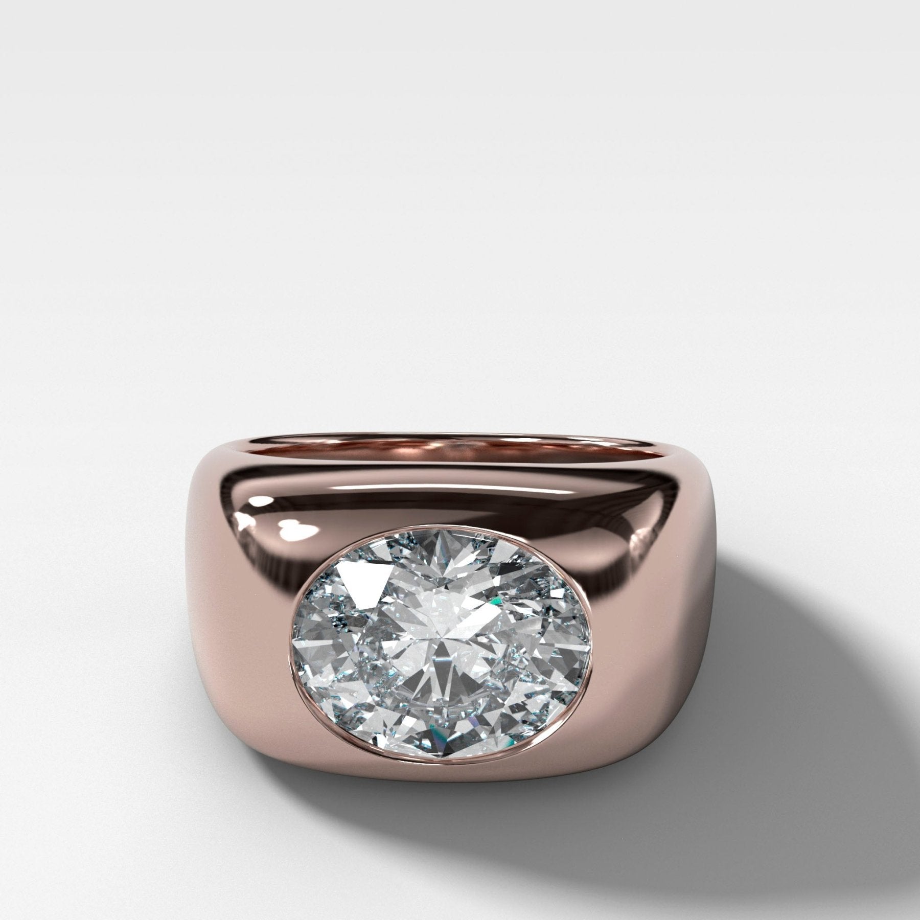 Burnished Solitaire Engagement Ring with Oval Cut Diamond