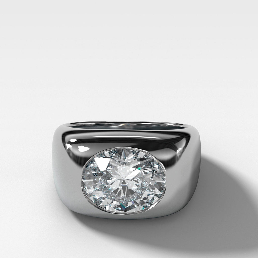 Burnished Solitaire Engagement Ring with Oval Cut Diamond