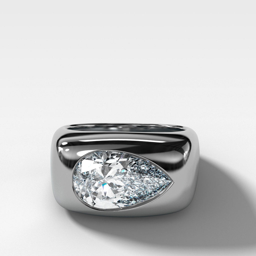 Burnished Solitaire Engagement Ring with Pear Cut Diamond