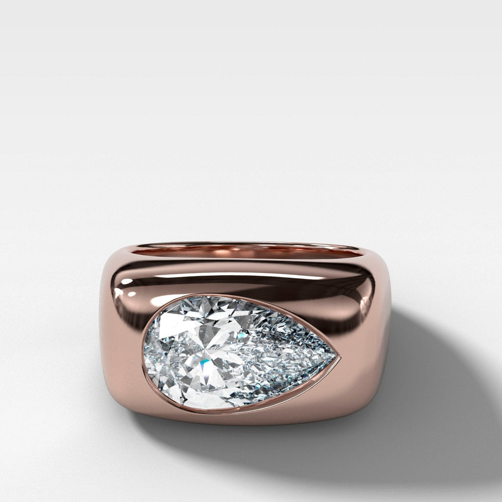 Burnished Solitaire Engagement Ring with Pear Cut Diamond