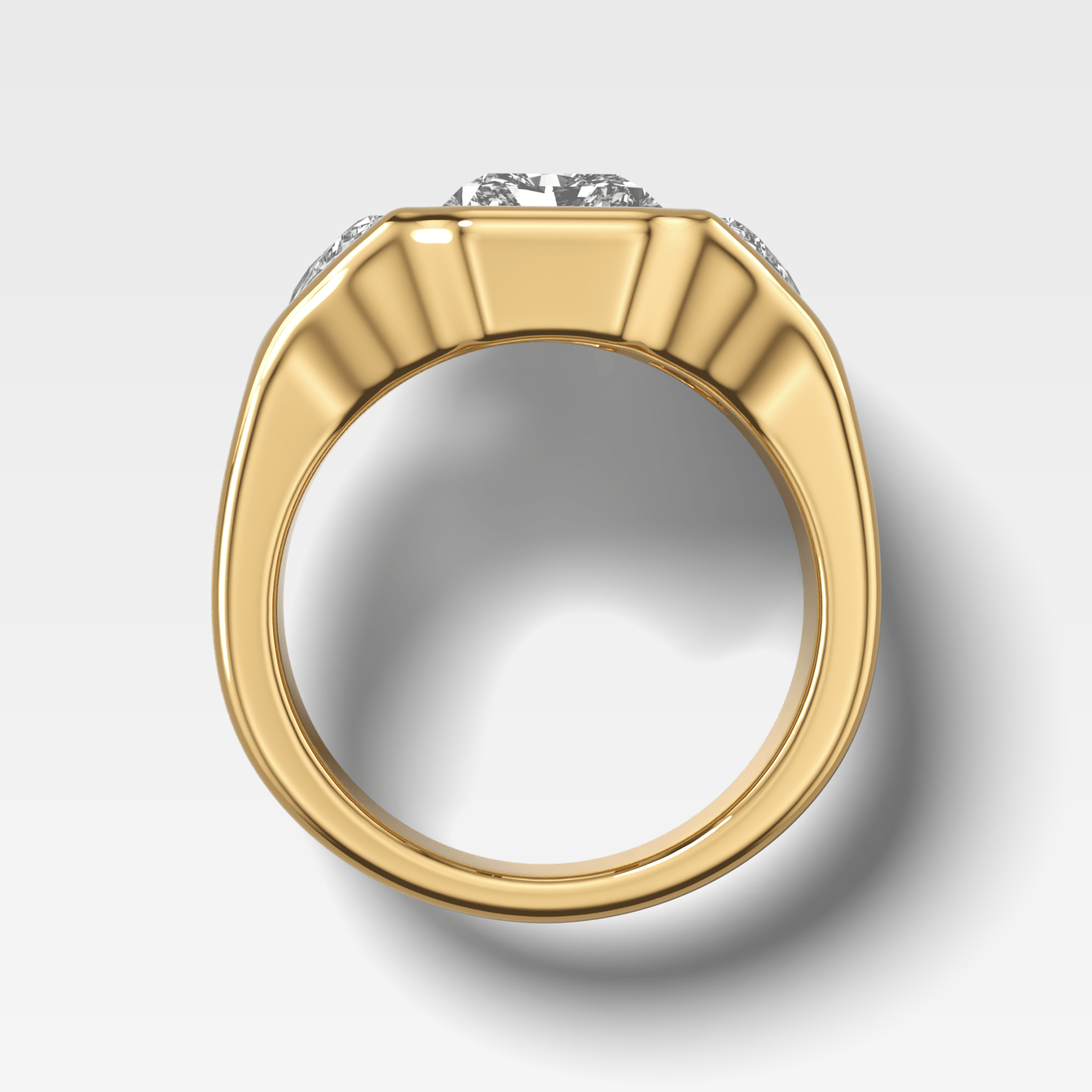 Burnished Three Stone Engagement Ring with Half Moon Sides and an Elongated Radiant Cut Diamond Secondary image
