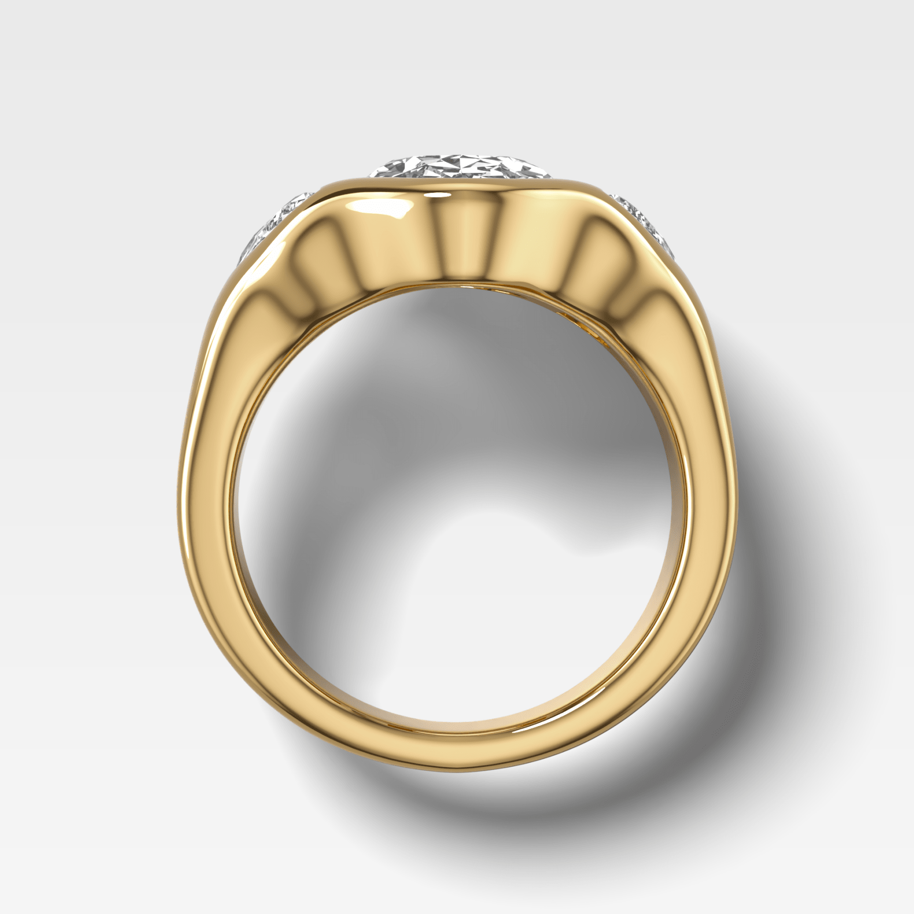 Burnished Three Stone Engagement Ring with Half Moon Sides & Oval Cut Diamond Secondary image