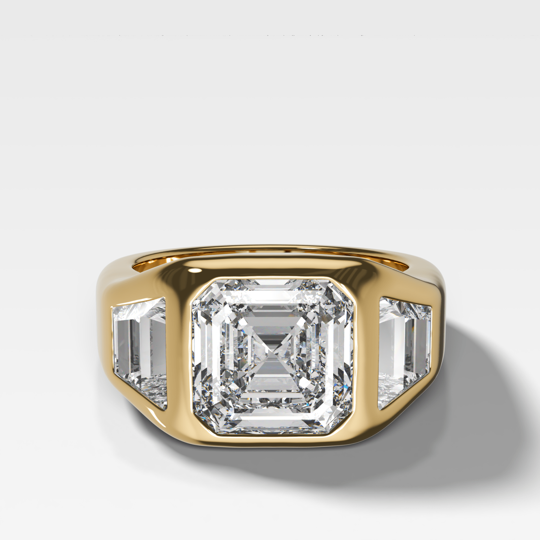 Burnished Three Stone Engagement Ring with Trapezoid Sides & Asscher Cut Diamond Main image