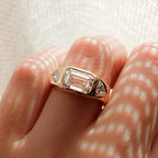 Burnished Three Stone Engagement Ring with Trilliant Sides and East West 2.53ct  Lab Grown Emerald Cut Diamond