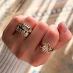 Burnished Three Stone Engagement Ring with Trilliant Sides and East West 2.53ct  Lab Grown Emerald Cut Diamond