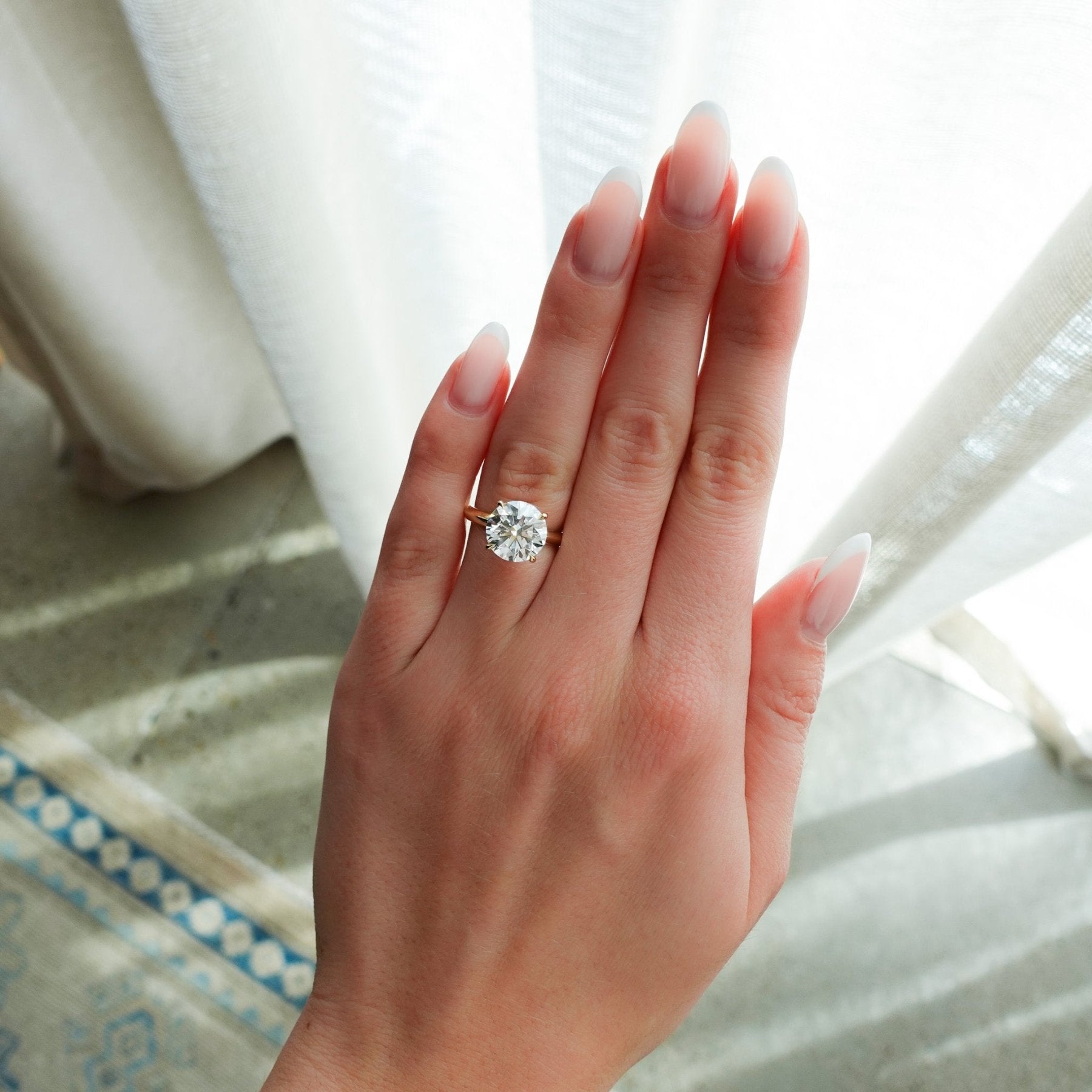 Butter Knife Solitaire Engagement Ring With Lab Grown 4.05ct Round Cut Diamond