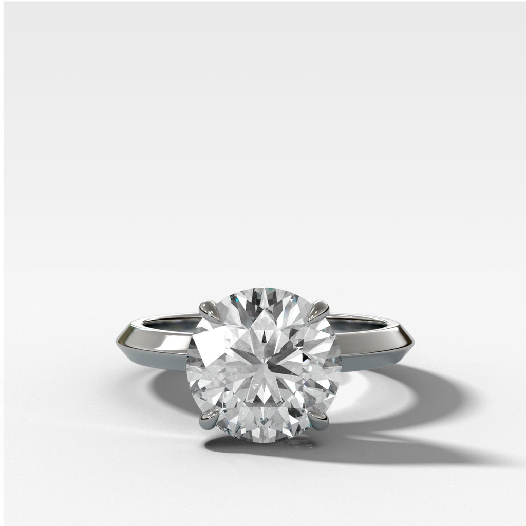 Butter Knife Solitaire Engagement Ring With Round Cut Diamond