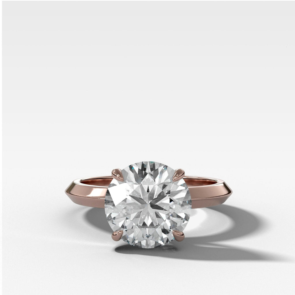 Butter Knife Solitaire Engagement Ring With Round Cut Diamond