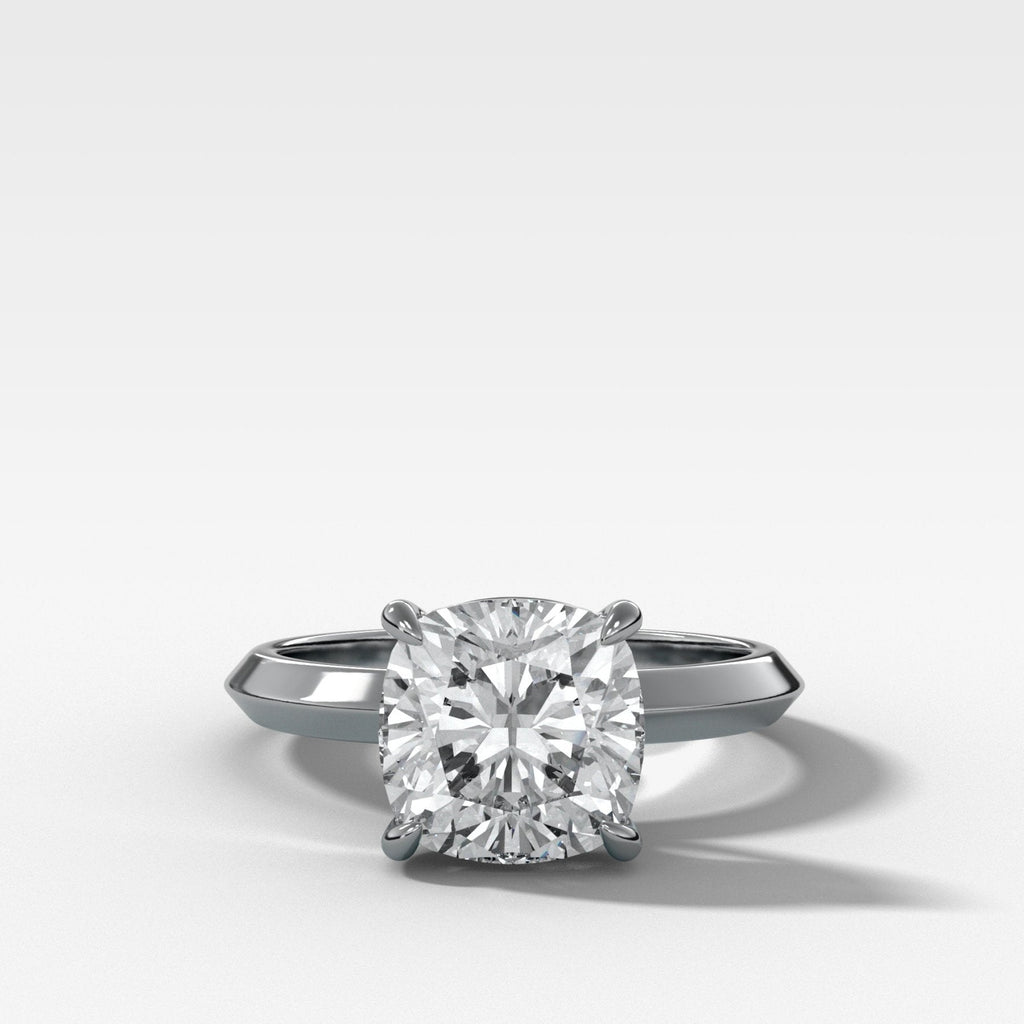 Butter Knife Solitaire Engagement Ring With Square Cushion Cut Diamond