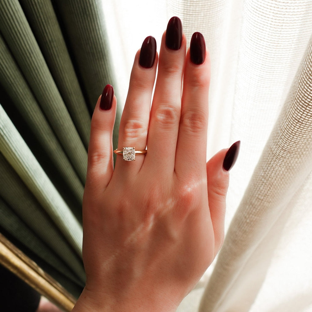 Butter Knife Solitaire Engagement Ring With Square Cushion Cut Diamond