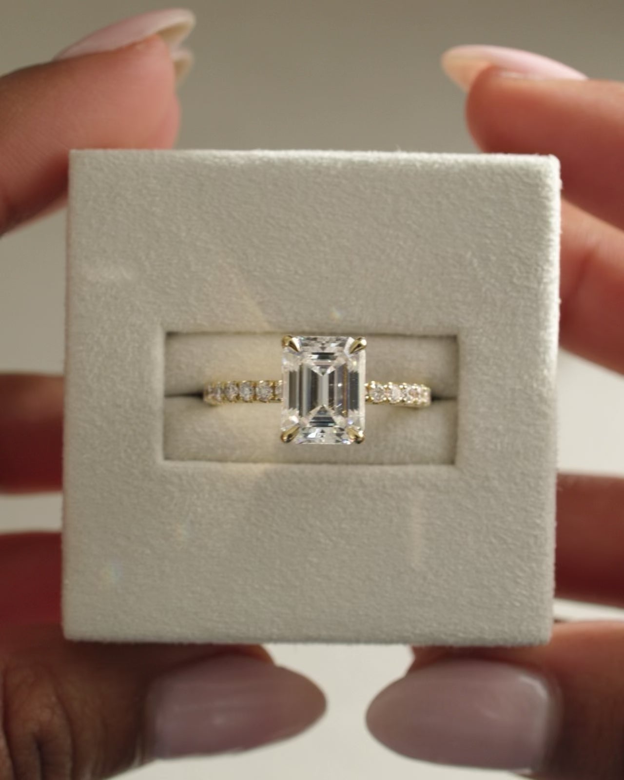 2.50-4.50 CT Emerald Cut Lab Grown Diamond  Hidden Halo & Pave Engagement Ring Main image