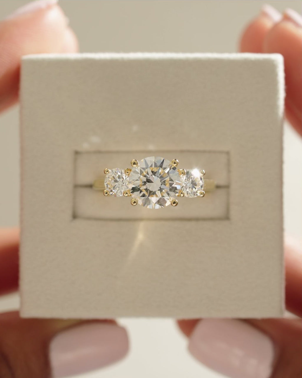 2.01-4.01 CT Round Cut Lab Grown Diamond Three Stone Engagement Ring