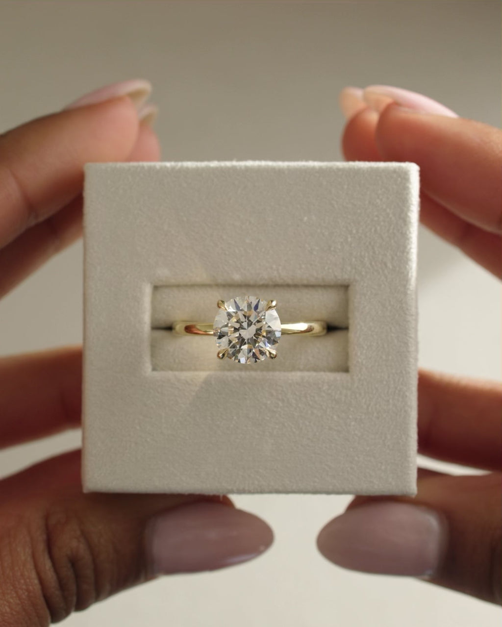 2.35-4.35 CT Round Cut Lab Grown Diamond Hidden Halo Engagement Ring