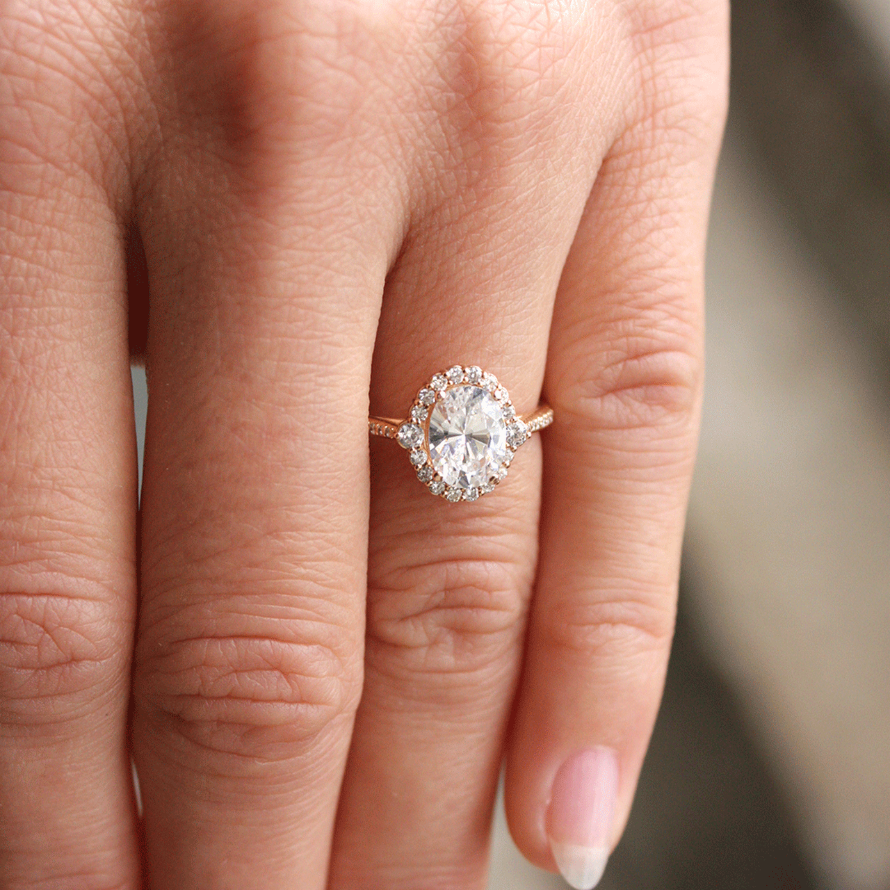 1.33 CT Oval Cut Halo Moissanite Engagement Ring