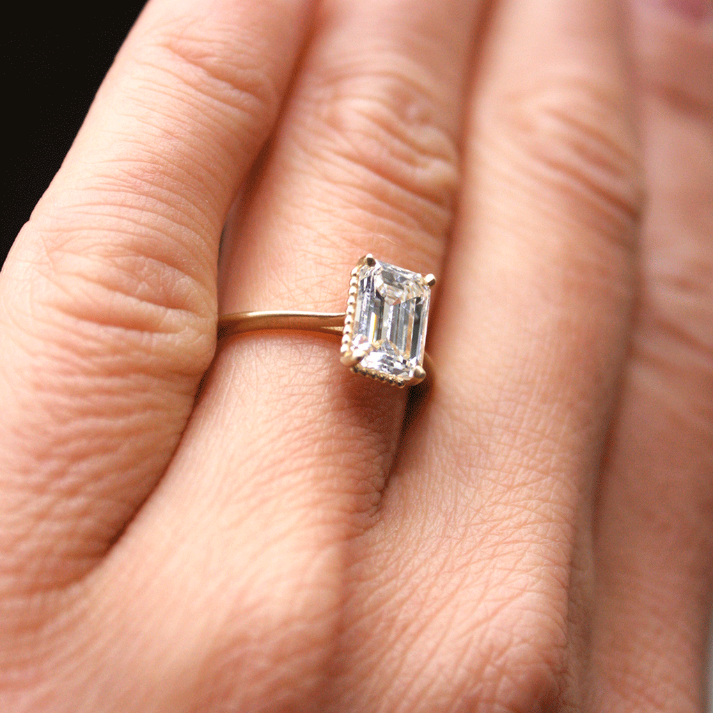 0.92 CT Emerald Cut Pave Moissanite Engagement Ring