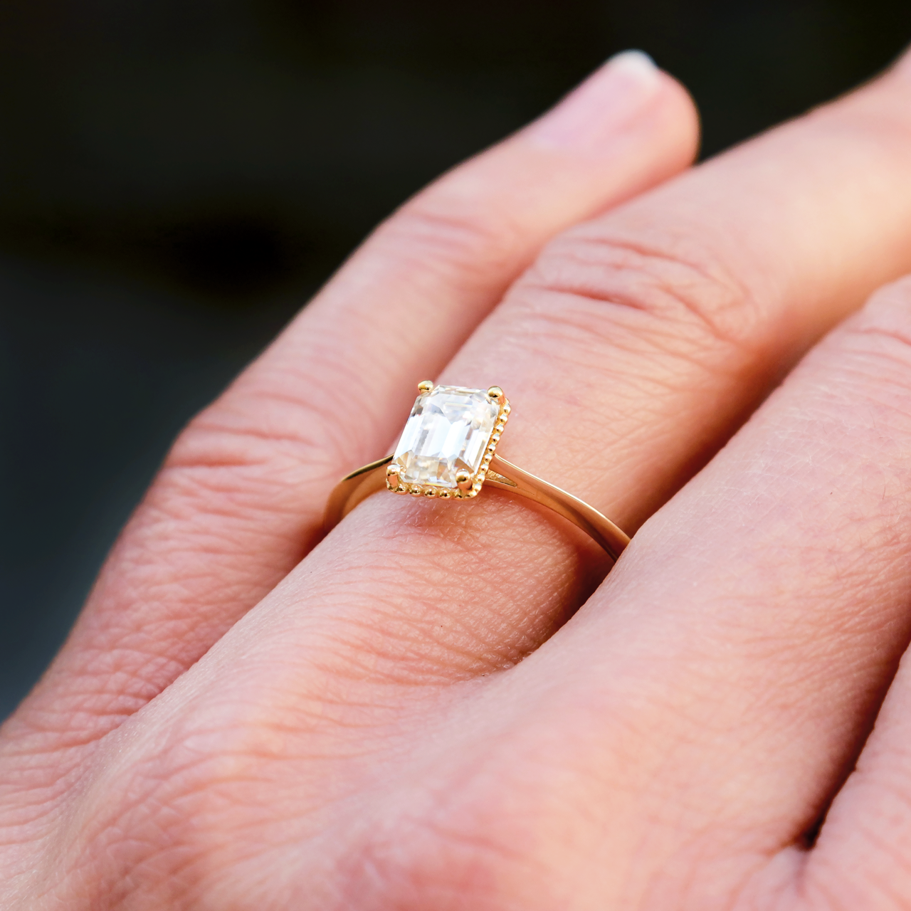 0.92 CT Emerald Cut Pave Moissanite Engagement Ring
