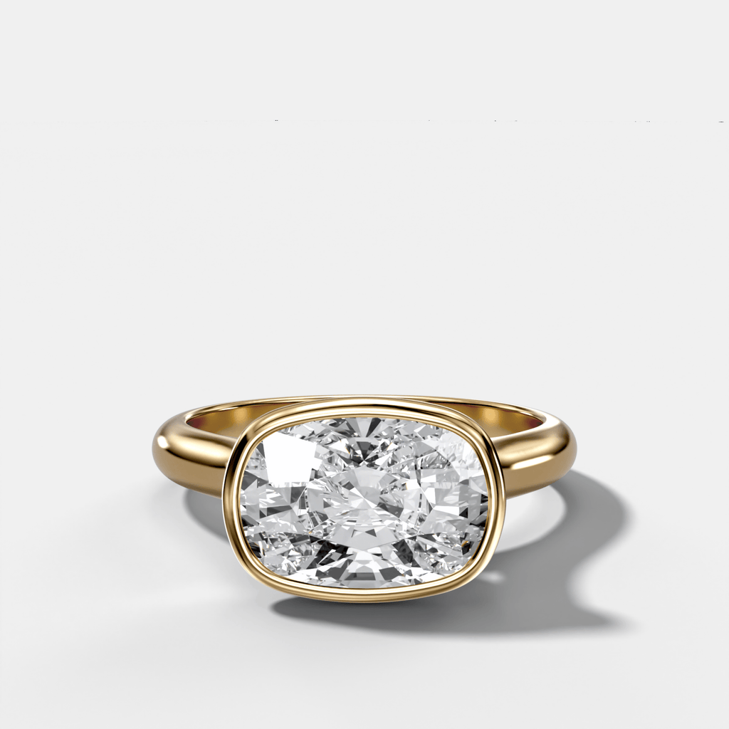 Cathedral Bezel Set Solitaire Engagement Ring With Elongated Cushion Diamond (East West)