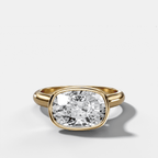 Cathedral Bezel Set Solitaire Engagement Ring With Elongated Cushion Diamond (East West)
