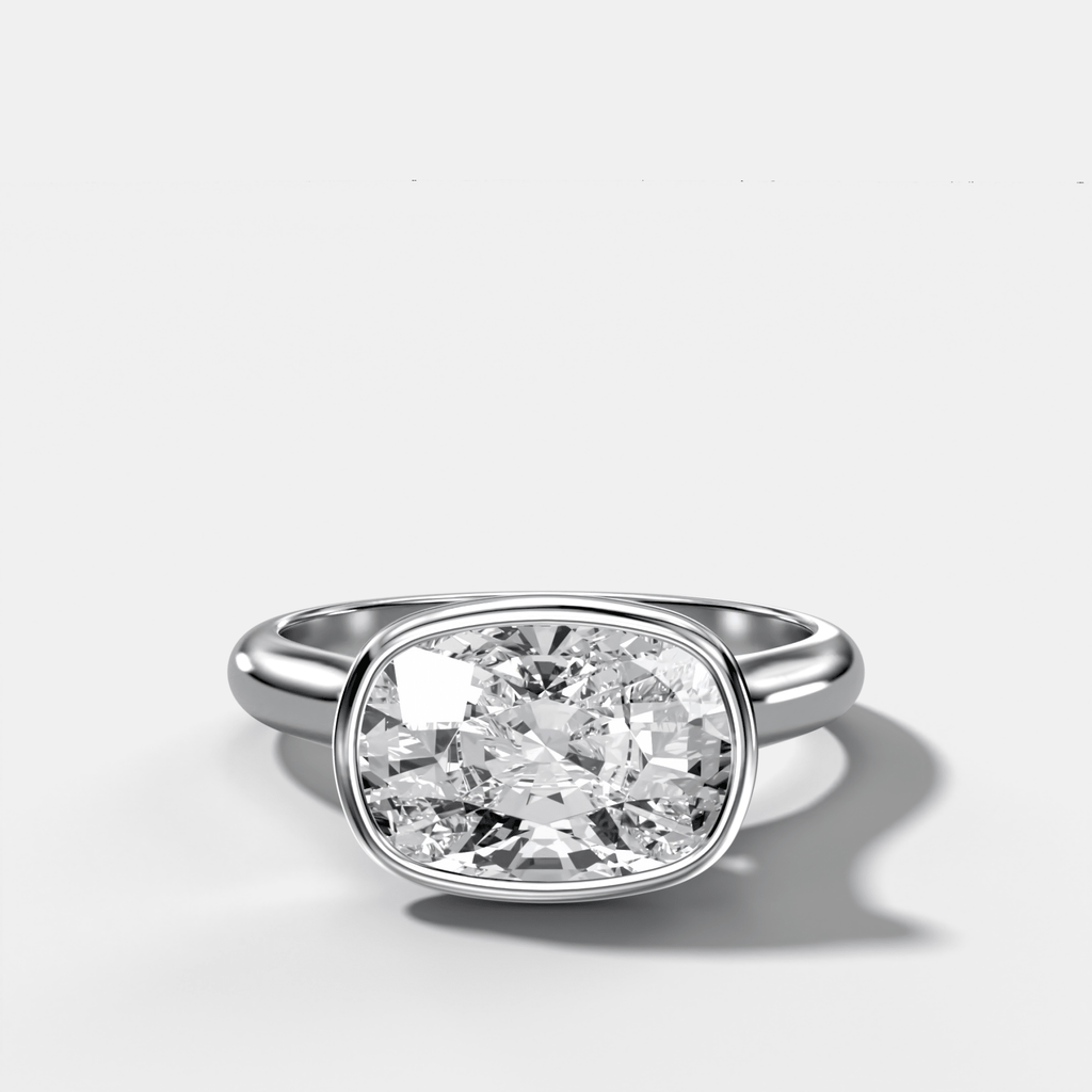 Cathedral Bezel Set Solitaire Engagement Ring With Elongated Cushion Diamond (East West)