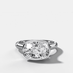 Cathedral Bezel Set Solitaire Engagement Ring With Elongated Cushion Diamond (East West)