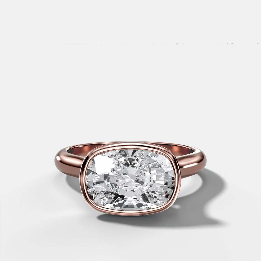 Cathedral Bezel Set Solitaire Engagement Ring With Elongated Cushion Diamond (East West)