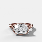 Cathedral Bezel Set Solitaire Engagement Ring With Elongated Cushion Diamond (East West)