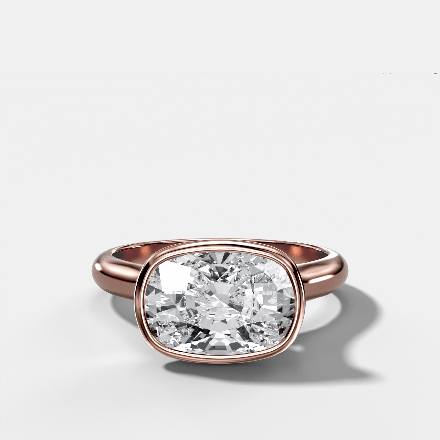 Cathedral Bezel Set Solitaire Engagement Ring With Elongated Cushion Diamond (East West)