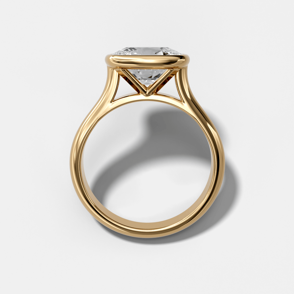 Cathedral Bezel Set Solitaire Engagement Ring With Elongated Cushion Diamond (East West)