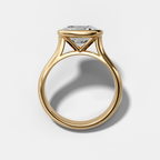 Cathedral Bezel Set Solitaire Engagement Ring With Elongated Cushion Diamond (East West)