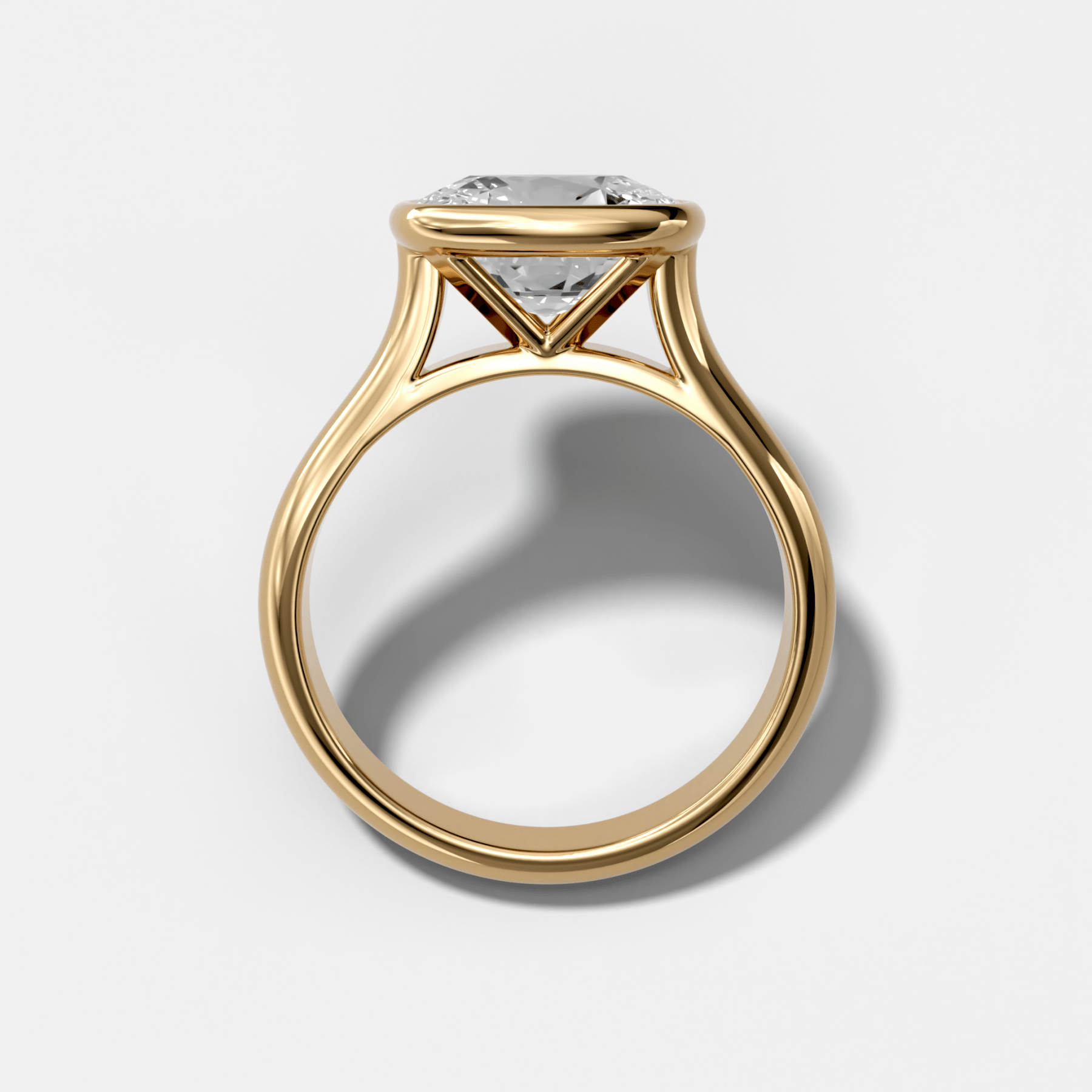 Cathedral Bezel Set Solitaire Engagement Ring With Elongated Cushion Diamond (East West)