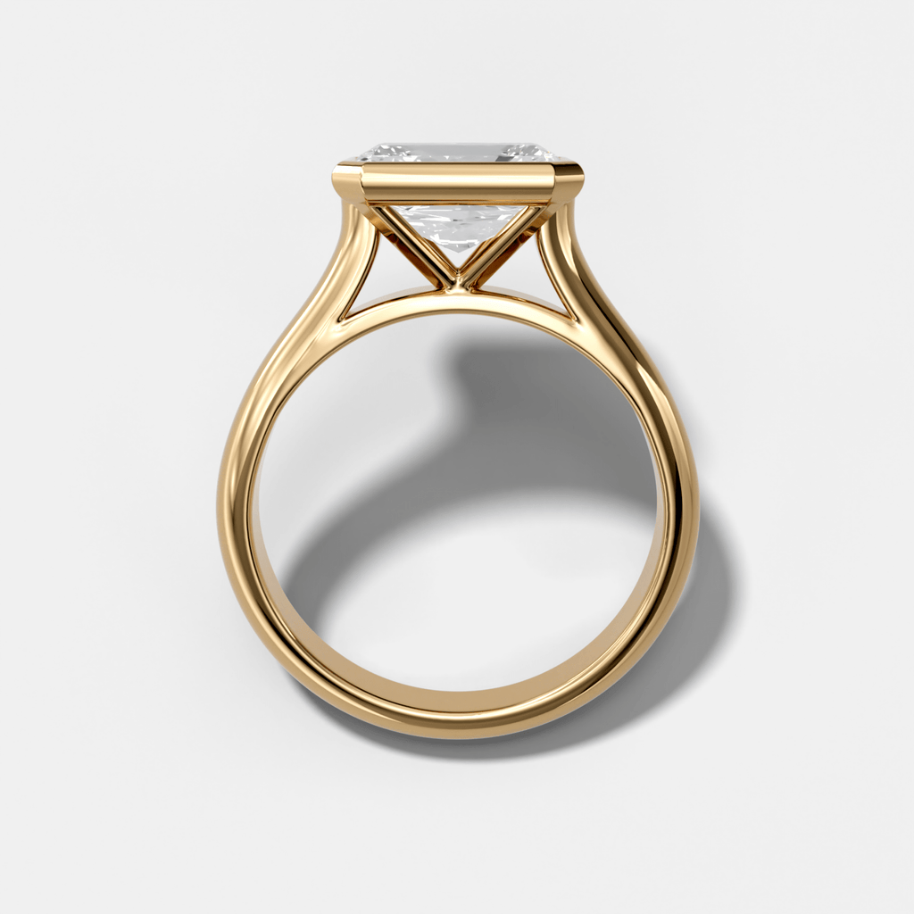 Cathedral Bezel Set Solitaire Engagement Ring With Elongated Radiant Diamond (East West)