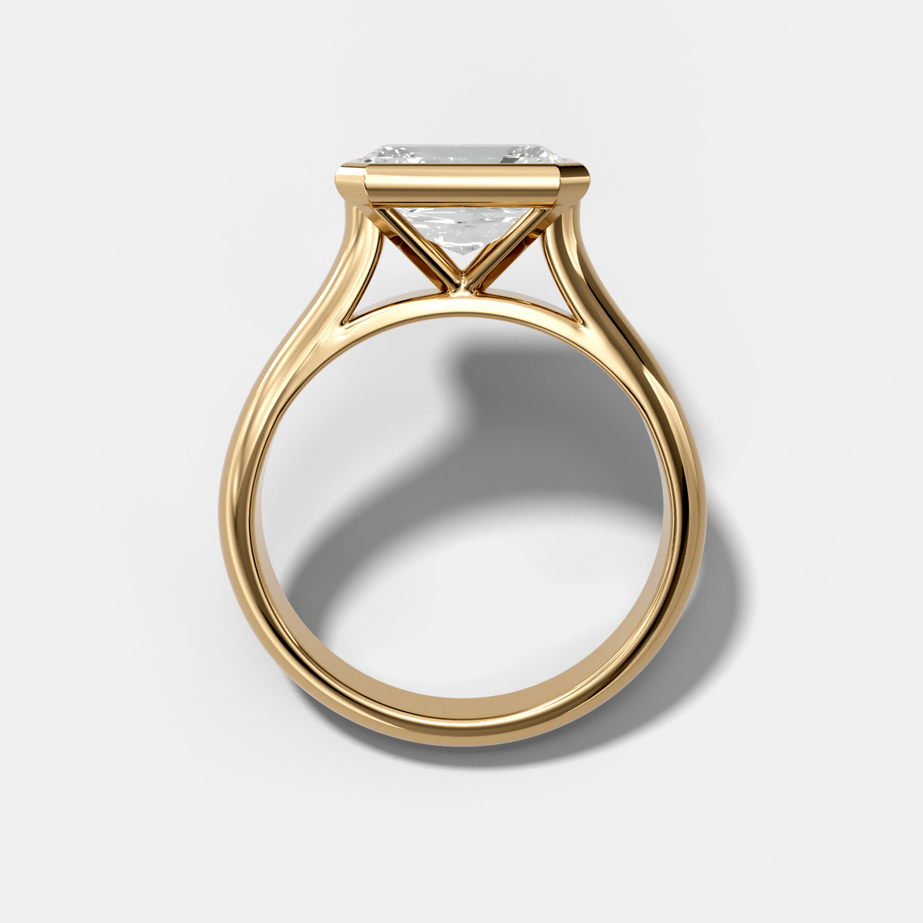 Cathedral Bezel Set Solitaire Engagement Ring With Elongated Radiant Diamond (East West)