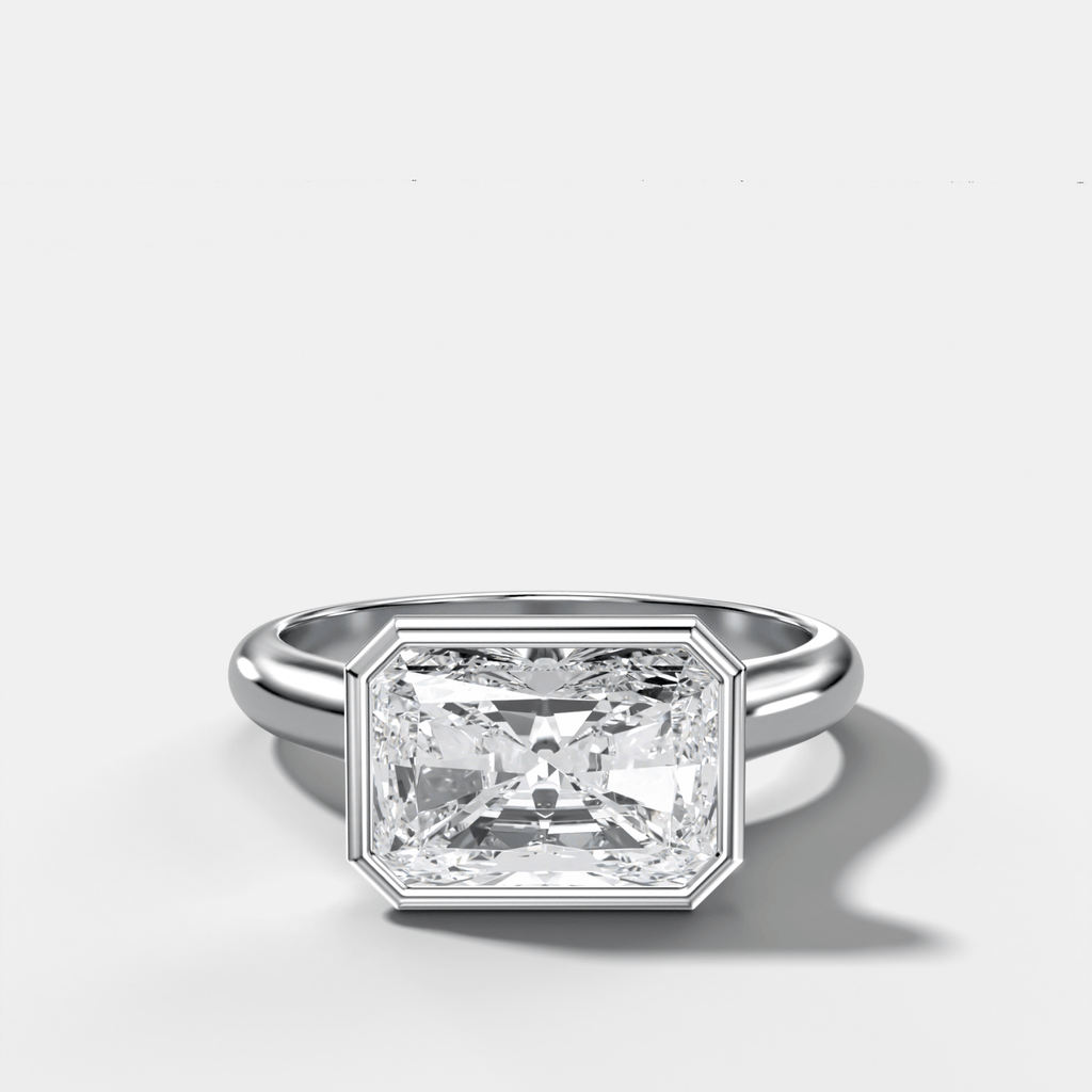 Cathedral Bezel Set Solitaire Engagement Ring With Elongated Radiant Diamond (East West)