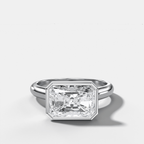 Cathedral Bezel Set Solitaire Engagement Ring With Elongated Radiant Diamond (East West)