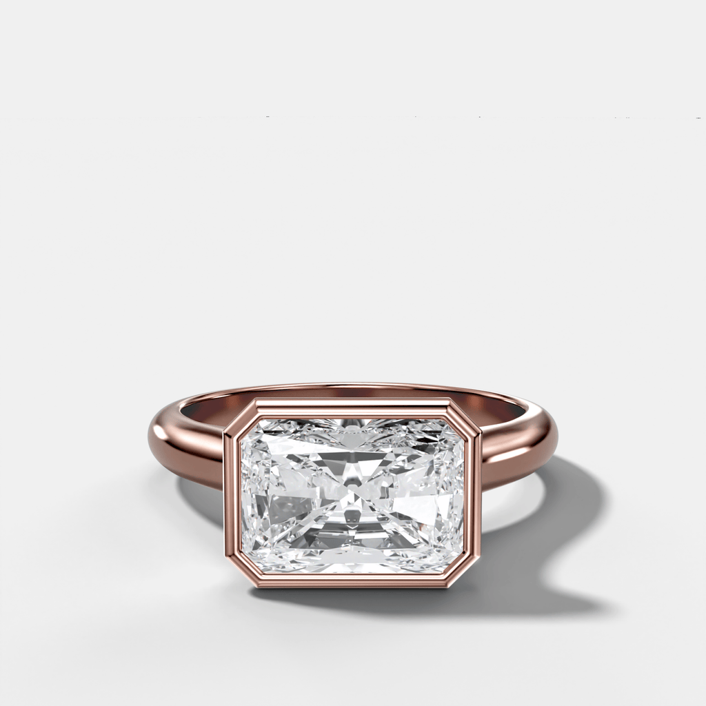 Cathedral Bezel Set Solitaire Engagement Ring With Elongated Radiant Diamond (East West)